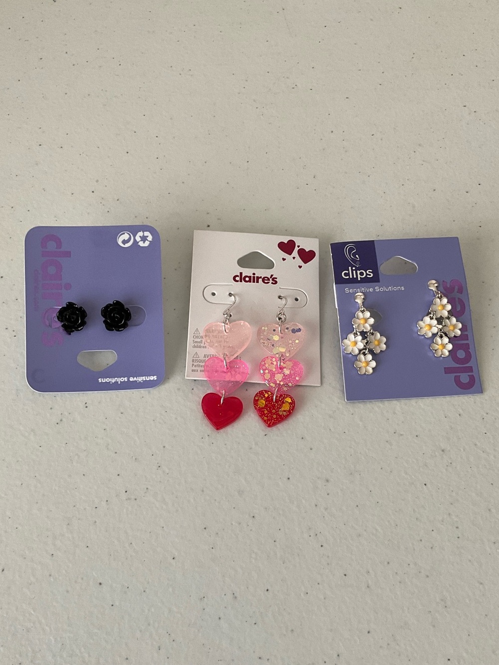 Claire's Pink/Red Heart Dangle, Flower, Sunflower Clip-Ons Earrings